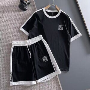 Loewe White And Black T-Shirt And Short Sets In Cotton
